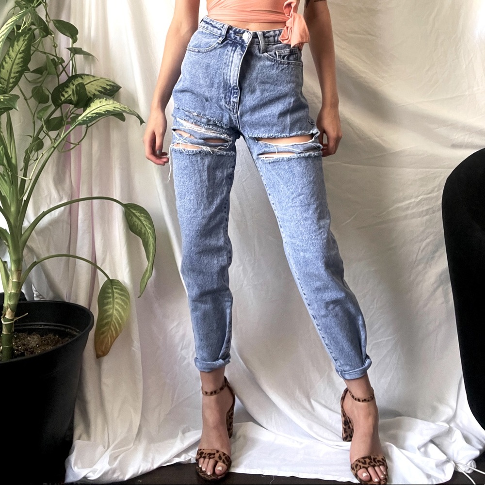 High Waisted Distressed Mom Jean